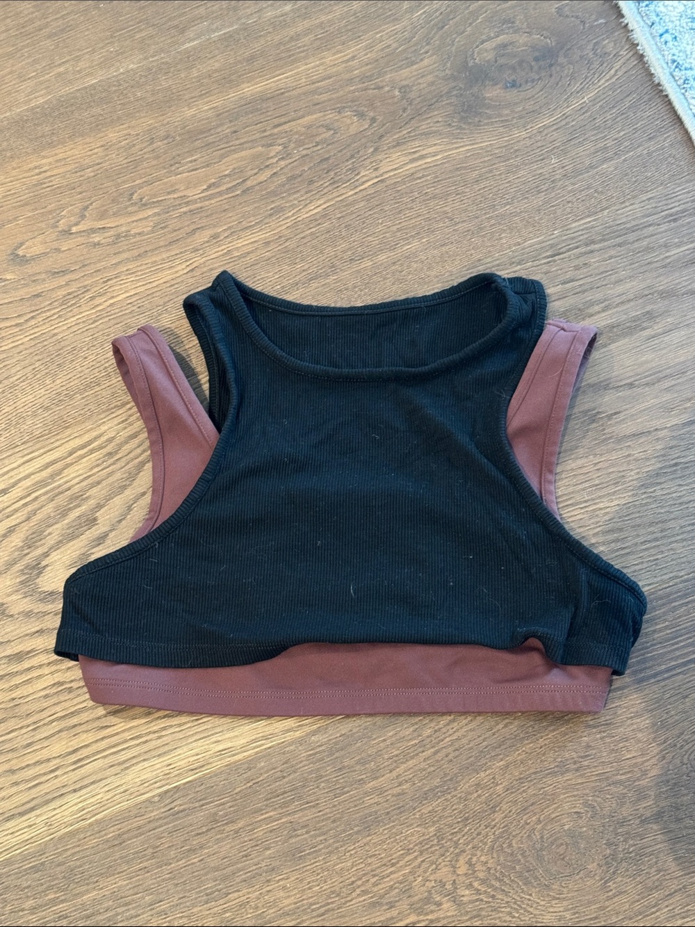 WeWoreWhat Layered Cropped Tank Top in Black and Mauve